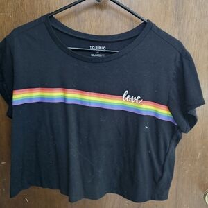 Torrid Black and Red Crop Top with Rainbow Accent